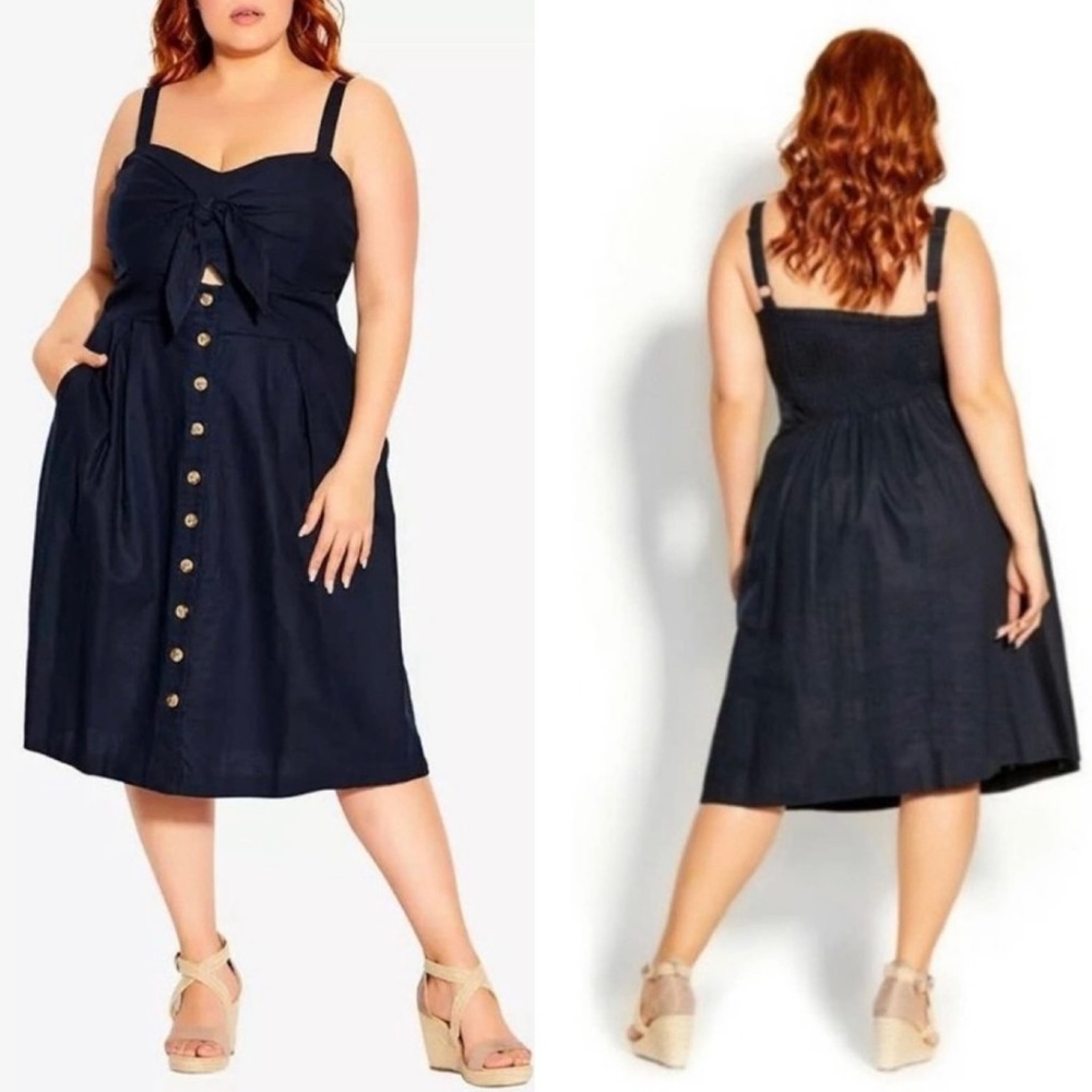 City Chic Tie-Front Button Midi Dress